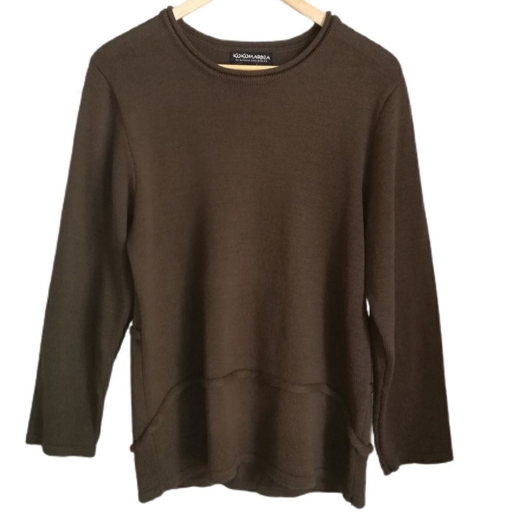 𝅺KOKOMARINA Winter Chocolate Brown Merino Wool Lagenlook Oversized Knit Small